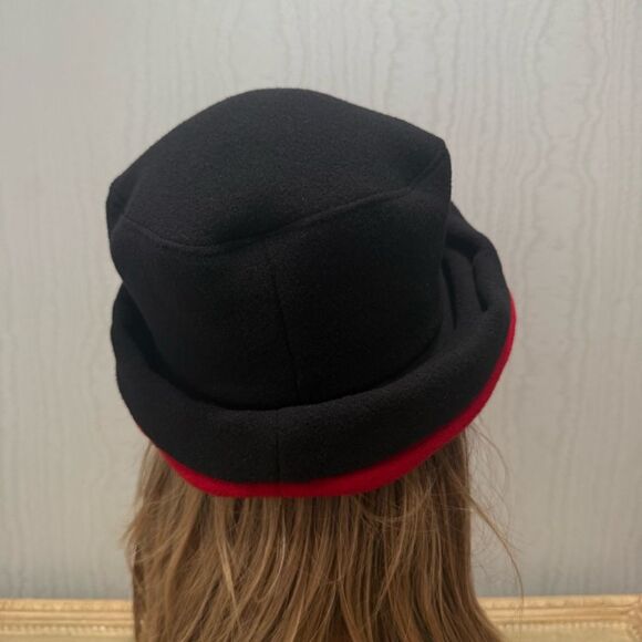 Peter James Wool Cashmere Blend Cloche Hat Black Red Trim - Picture 5 of 14